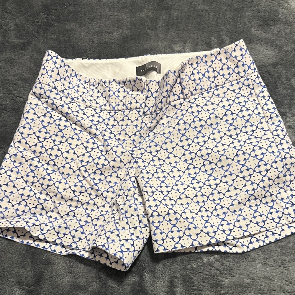 Tory Burch High Waist Blue and White Geometric Shorts